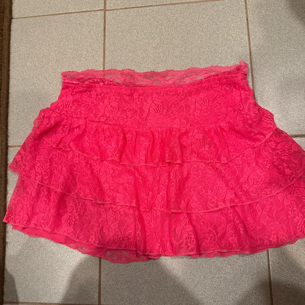 Vibrant Pink Lace Mini Skirt